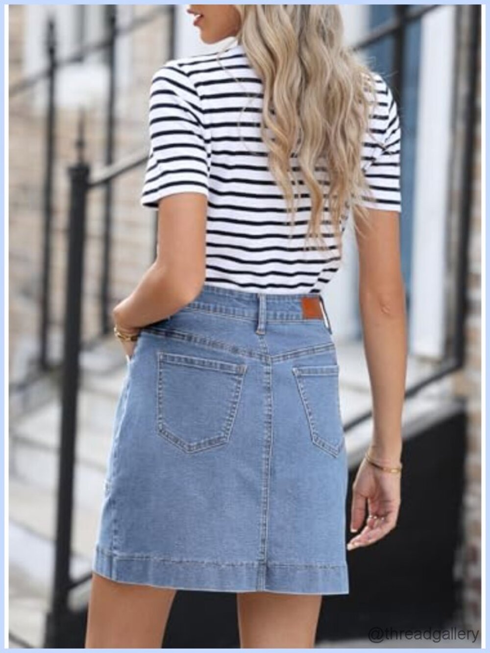 High Waisted Stretch Denim Skirt with Pockets Casual Summer - Picture 4 of 5